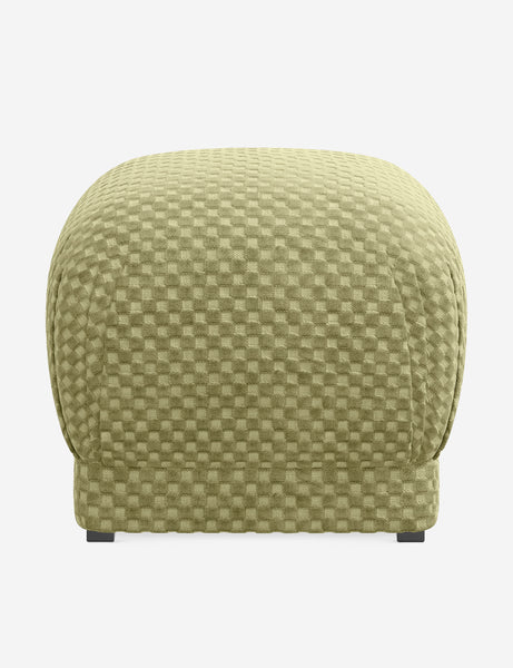 #color::hi-lo-checker-olive-by-sarah-sherman-samuel | Bailee Hi-Lo Checker Olive upholstered ottoman with a pouf-like design and pleated corners by Sarah Sherman Samuel 
