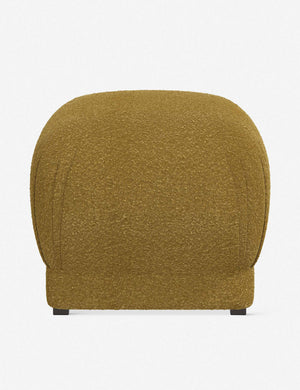 Bailee Ochre Boucle upholstered ottoman with a pouf-like design and pleated corners