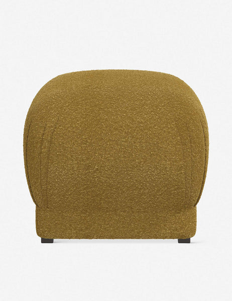 #color::ochre-boucle | Bailee Ochre Boucle upholstered ottoman with a pouf-like design and pleated corners