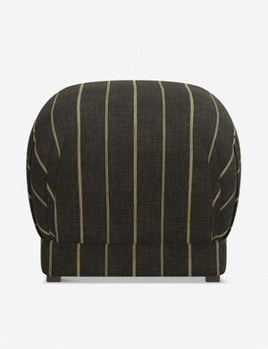 Bailee Peppercorn Stripe upholstered ottoman with a pouf-like design and pleated corners
