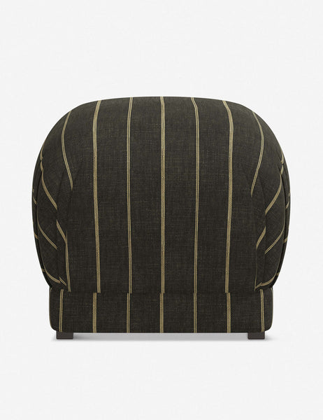 #color::peppercorn-stripe | Bailee Peppercorn Stripe upholstered ottoman with a pouf-like design and pleated corners