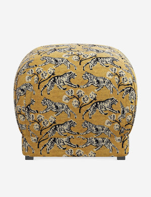 Bailee Tiger Gold by upholstered ottoman with a pouf-like design and pleated corners Sarah Sherman Samuel