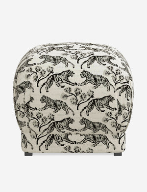Bailee Tiger Ivory upholstered ottoman with a pouf-like design and pleated corners by Sarah Sherman Samuel