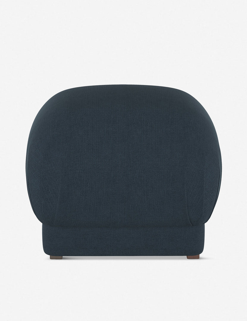 #color::navy-linen | Bailee Navy Velvet upholstered ottoman with a pouf-like design and pleated corners