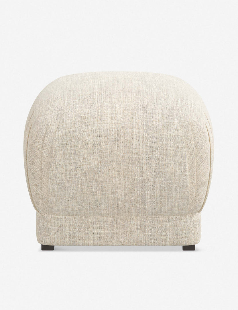 #color::talc-linen | Bailee Talc Linen upholstered ottoman with a pouf-like design and pleated corners