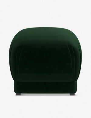 Bailee Emerald Velvet upholstered ottoman with a pouf-like design and pleated corners