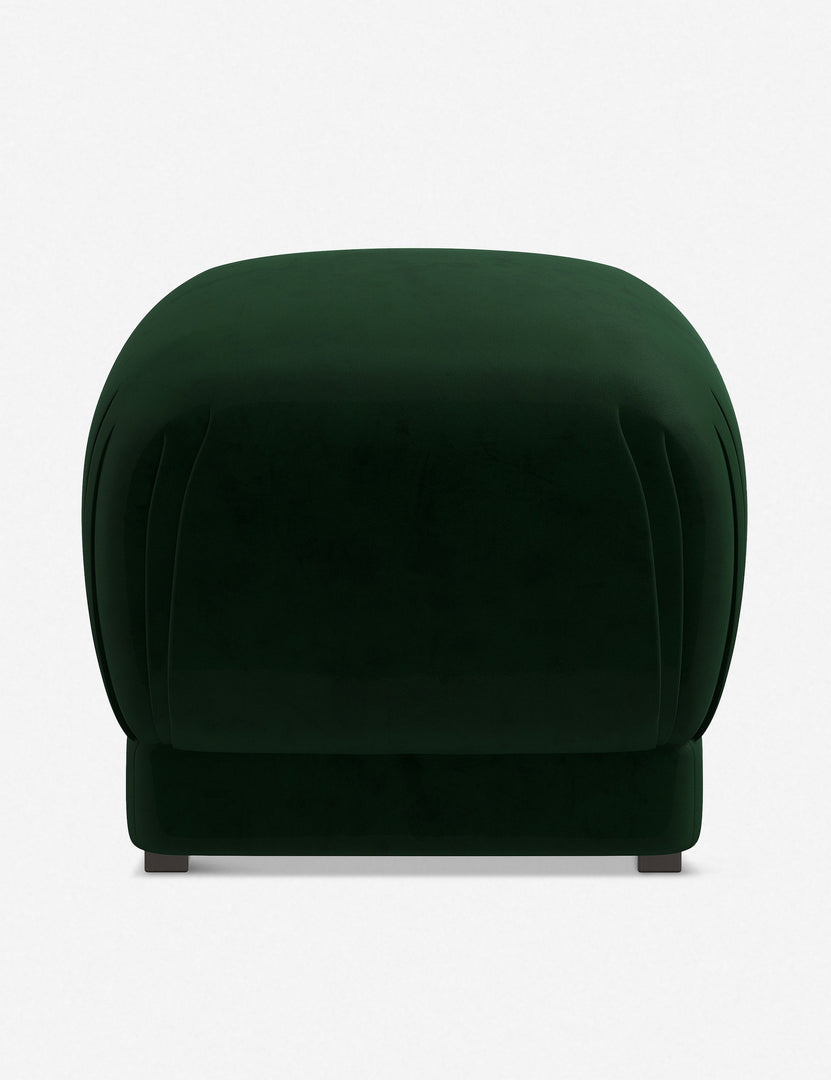#color::emerald-velvet | Bailee Emerald Velvet upholstered ottoman with a pouf-like design and pleated corners