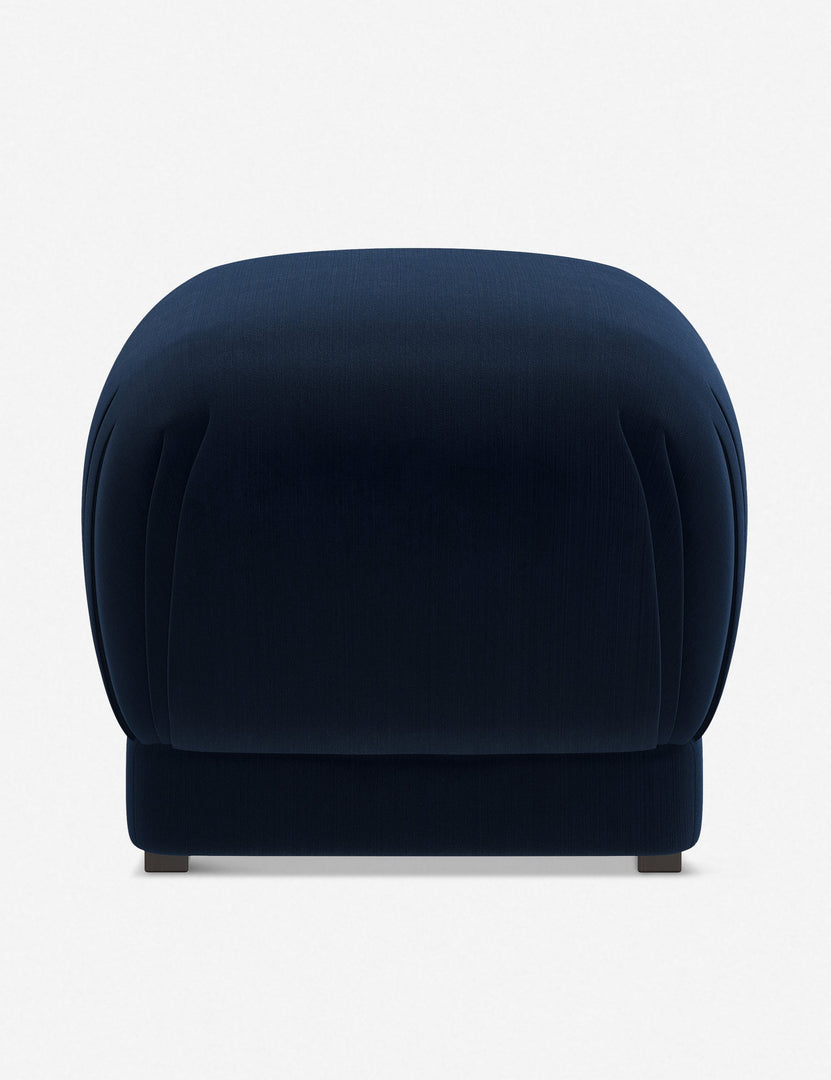 #color::navy-velvet | Bailee Navy Velvet upholstered ottoman with a pouf-like design and pleated corners