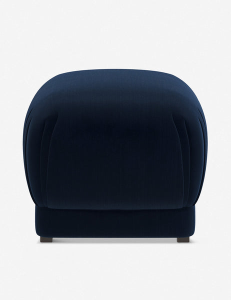#color::navy-velvet | Bailee Navy Velvet upholstered ottoman with a pouf-like design and pleated corners