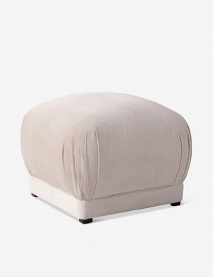Bailee Mineral Velvet upholstered ottoman with a pouf-like design and pleated corners