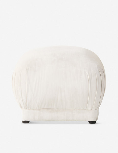 #color::snow-velvet | Bailee Snow Velvet upholstered ottoman with a pouf-like design and pleated corners