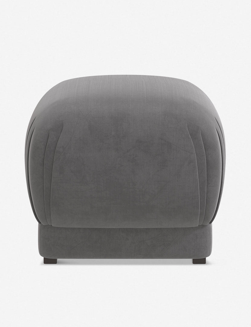 #color::steel-velvet | Bailee Steel Velvet upholstered ottoman with a pouf-like design and pleated corners