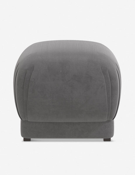 #color::steel-velvet | Bailee Steel Velvet upholstered ottoman with a pouf-like design and pleated corners