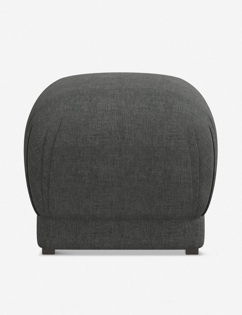 #color::charcoal-linen | Bailee Charcoal Linen upholstered ottoman with a pouf-like design and pleated corners