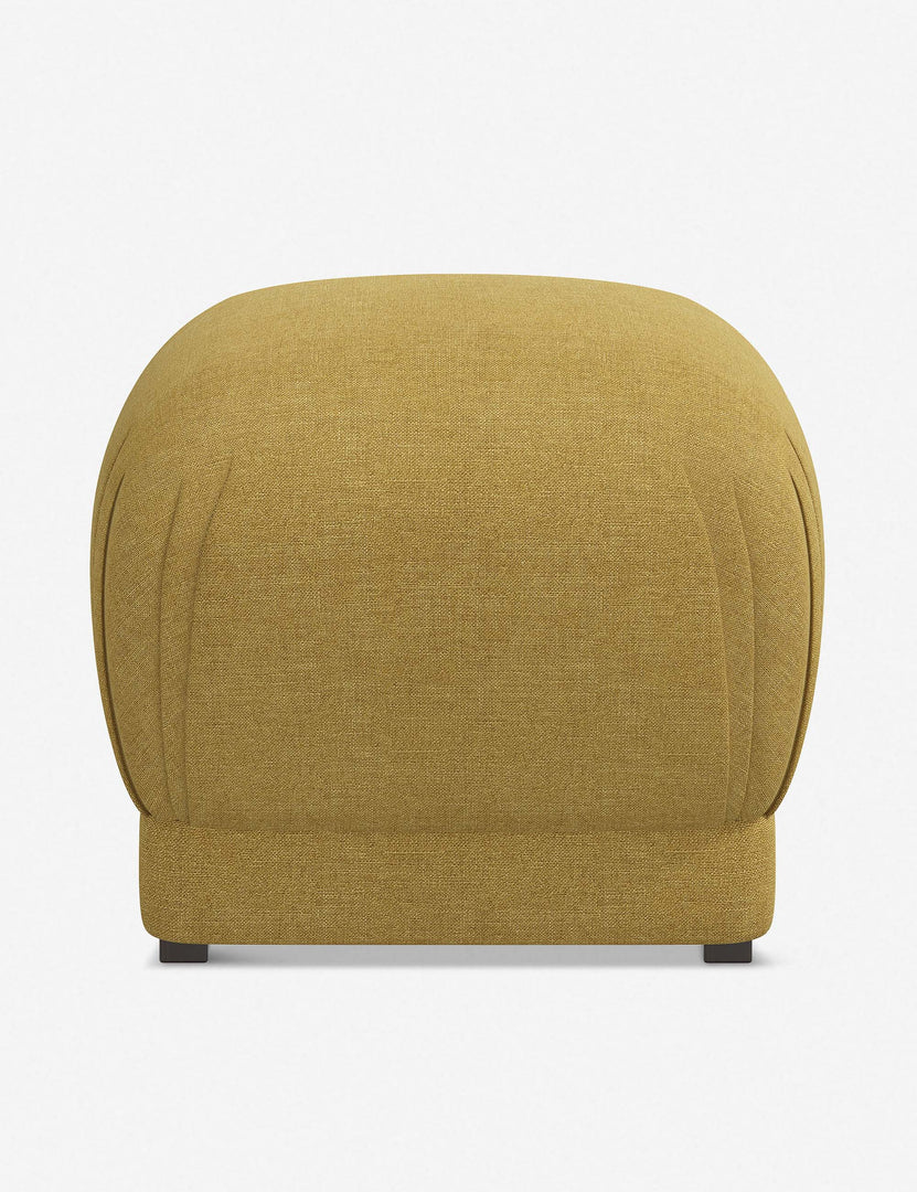 #color::golden-linen | Bailee Golden Linen upholstered ottoman with a pouf-like design and pleated corners