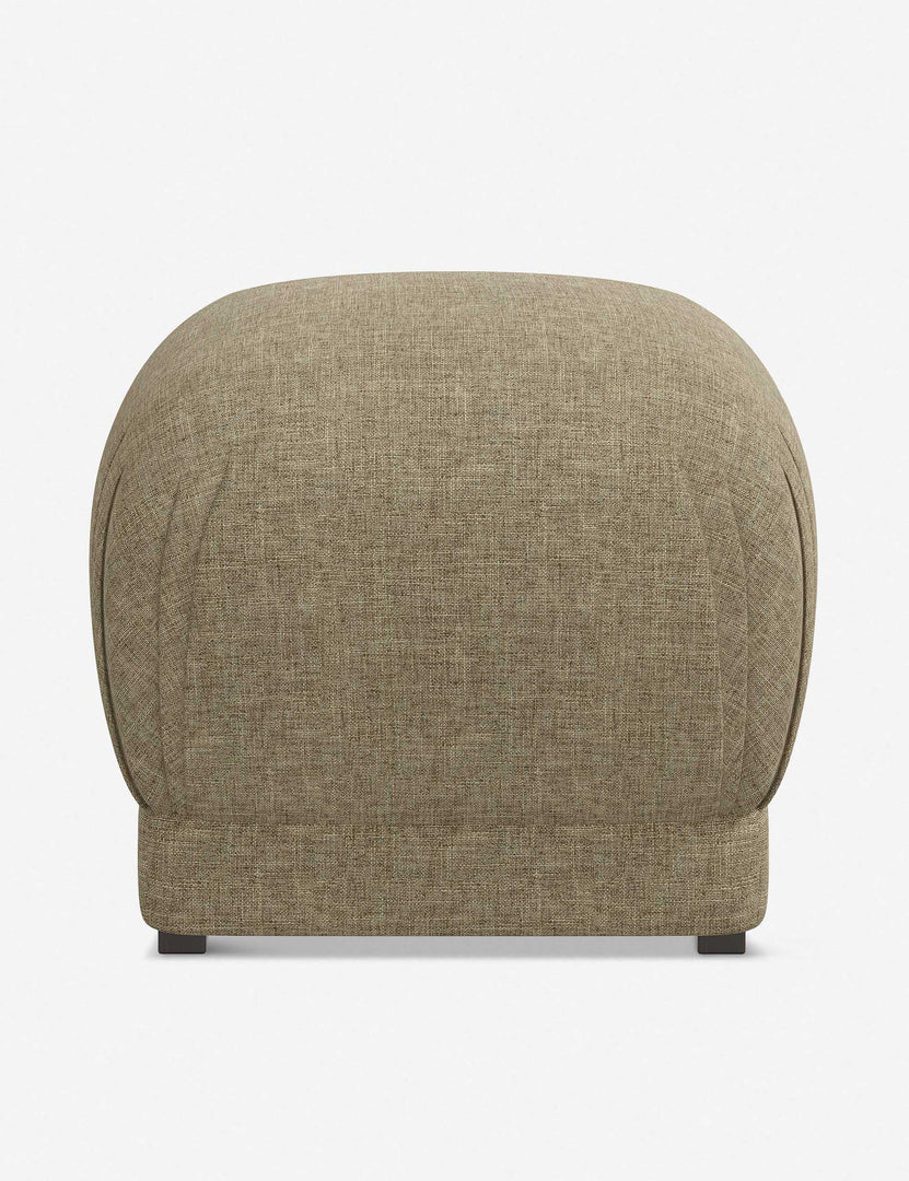 #color::pebble-linen | Bailee Pebble Linen upholstered ottoman with a pouf-like design and pleated corners