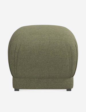 Bailee Sage Linen upholstered ottoman with a pouf-like design and pleated corners