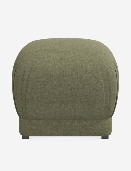 #color::sage-linen | Bailee Sage Linen upholstered ottoman with a pouf-like design and pleated corners