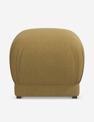 Bailee Sesame Linen upholstered ottoman with a pouf-like design and pleated corners