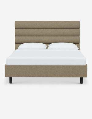 Bailee Pebble Linen platform bed with a horizontal tufted headboard