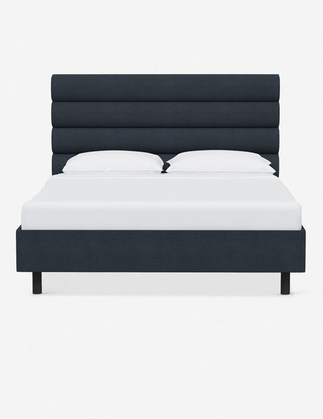 #color::navy-linen #size::twin #size::full #size::queen #size::king #size::cal-king | Bailee Navy Linen platform bed with a horizontal tufted headboard