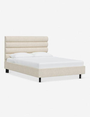 Angled view of the Bailee Talc Linen platform bed
