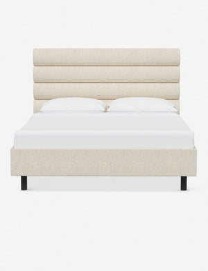 Bailee Talc Linen platform bed with a horizontal tufted headboard