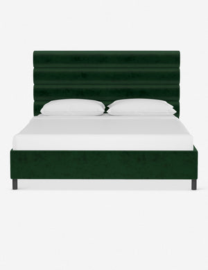 Bailee Emerald Velvet platform bed with a horizontal tufted headboard