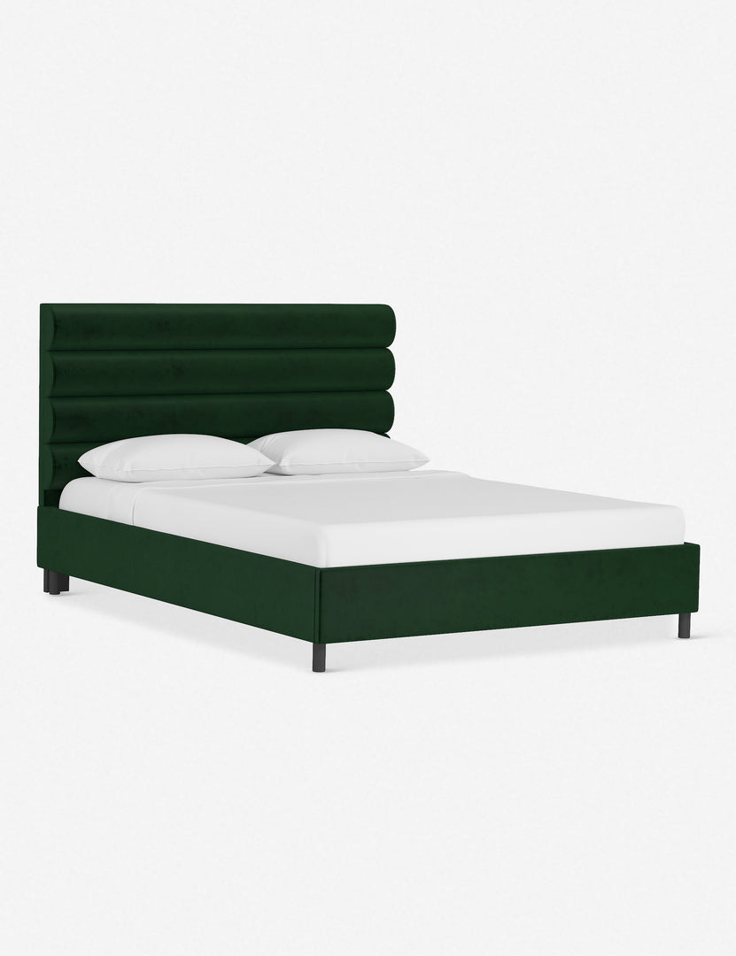 #color::emerald-velvet #size::twin #size::full #size::queen #size::king #size::cal-king | Angled view of the Bailee Emerald Velvet platform bed