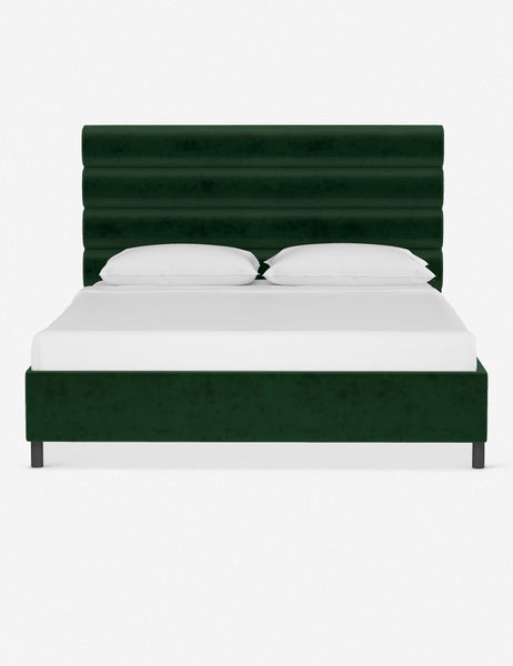 #color::emerald-velvet #size::twin #size::full #size::queen #size::king #size::cal-king | Bailee Emerald Velvet platform bed with a horizontal tufted headboard