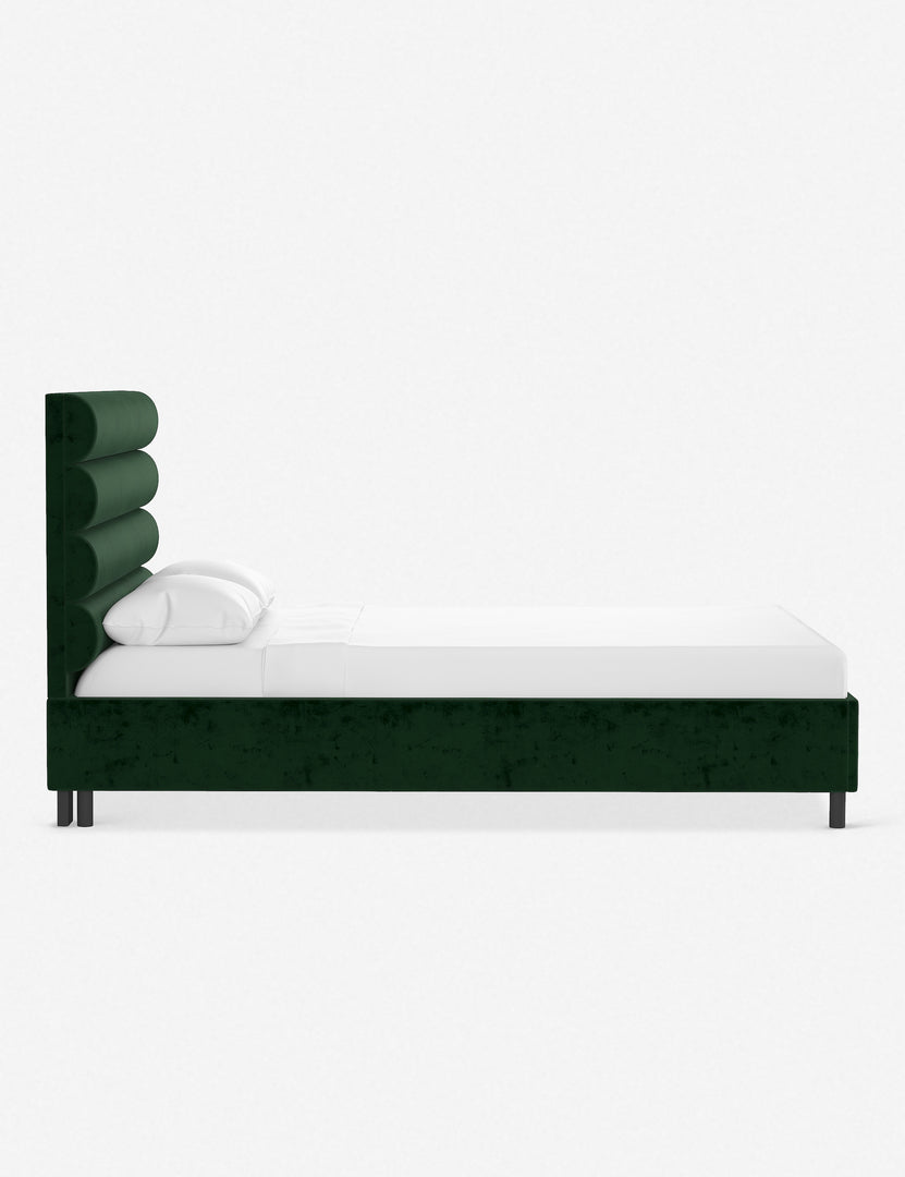 #color::emerald-velvet #size::twin #size::full #size::queen #size::king #size::cal-king | Side of the Bailee Emerald Velvet platform bed