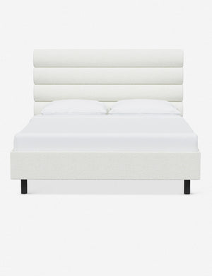 Bailee White Boucle platform bed with a horizontal tufted headboard