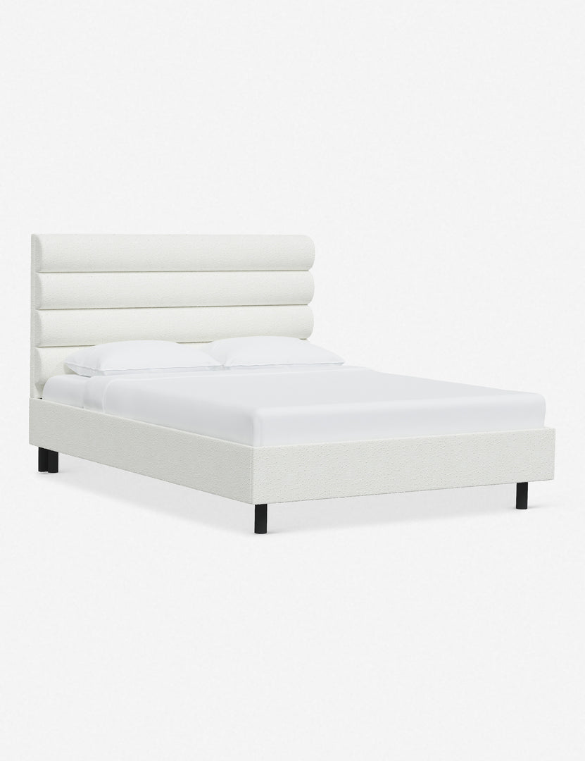 #color::white-boucle #size::twin #size::full #size::queen #size::king #size::cal-king | Angled view of the Bailee White Boucle platform bed