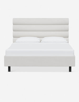 Bailee Snow Velvet platform bed with a horizontal tufted headboard
