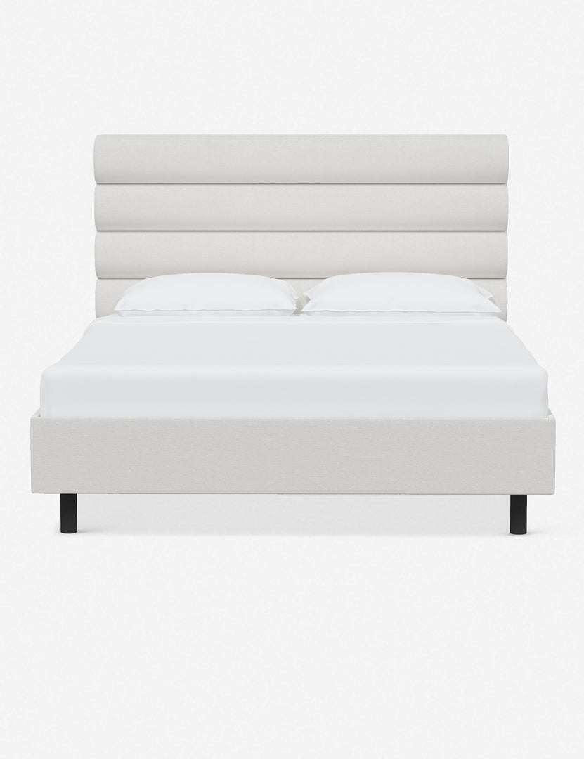 #color::snow-velvet #size::twin #size::full #size::queen #size::king #size::cal-king | Bailee Snow Velvet platform bed with a horizontal tufted headboard