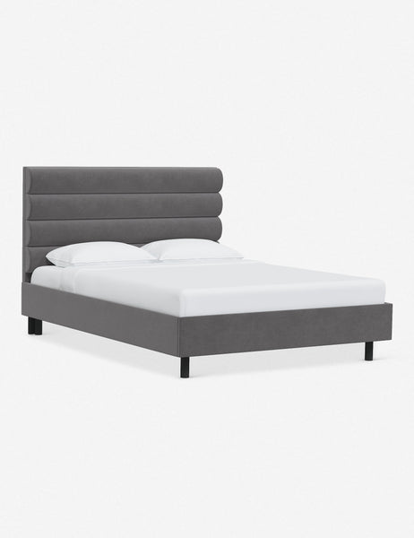 #color::steel-velvet #size::twin #size::full #size::queen #size::king #size::cal-king | Angled view of the Bailee Steel Velvet platform bed