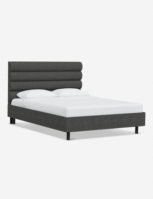 Angled view of the Bailee Charcoal Linen platform bed