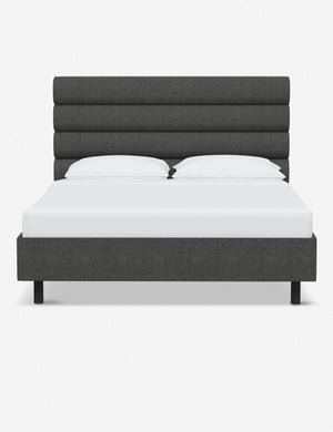 Bailee Charcoal Linen platform bed with a horizontal tufted headboard