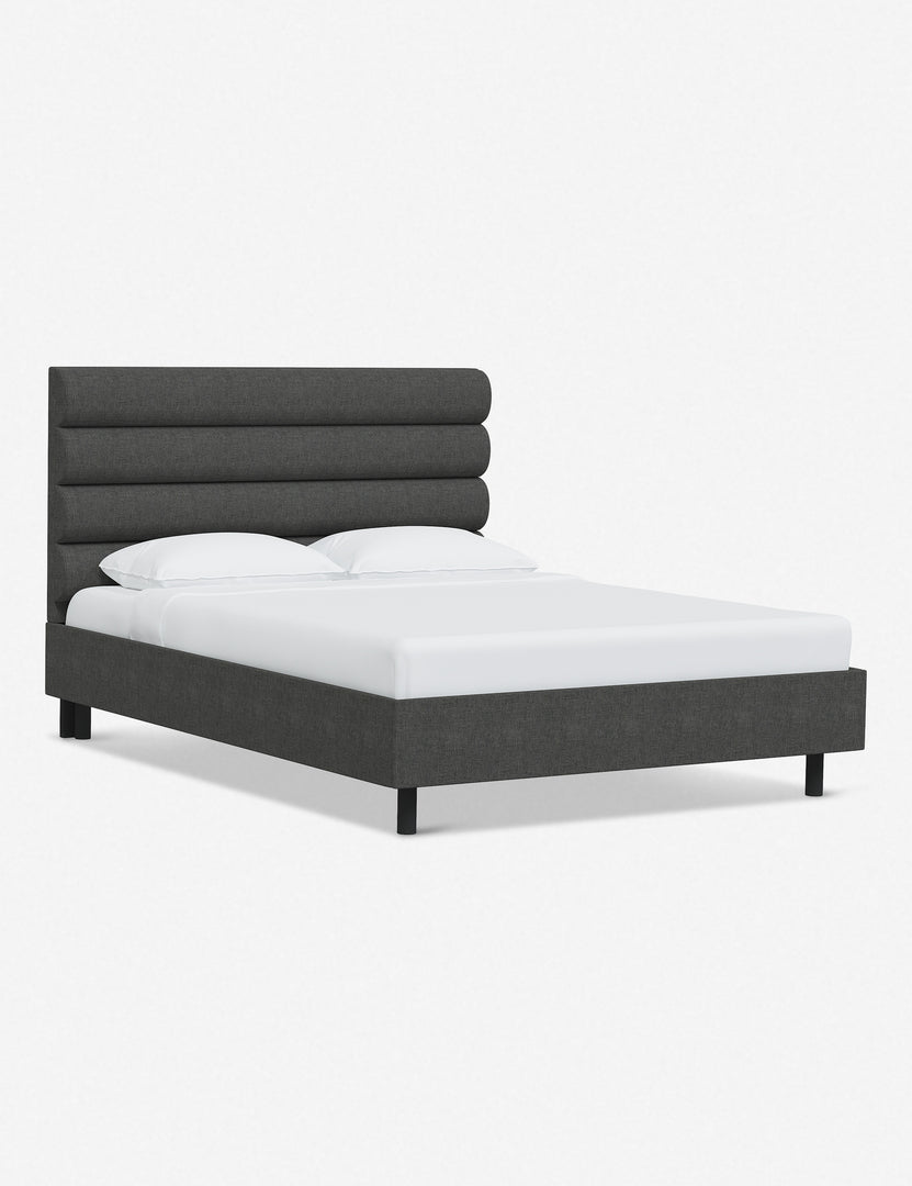 #color::charcoal-linen #size::twin #size::full #size::queen #size::king #size::cal-king | Angled view of the Bailee Charcoal Linen platform bed
