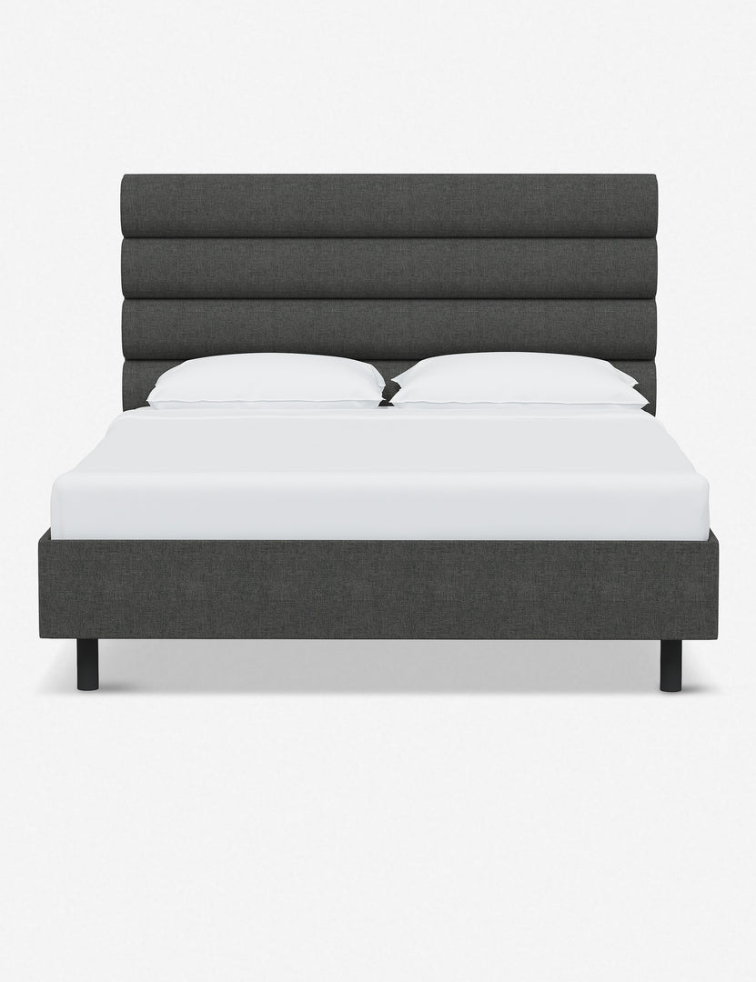 #color::charcoal-linen #size::twin #size::full #size::queen #size::king #size::cal-king | Bailee Charcoal Linen platform bed with a horizontal tufted headboard