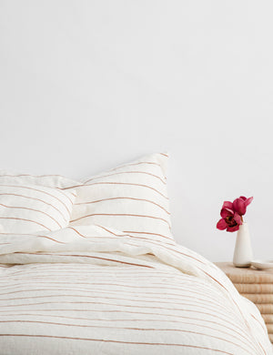Set of two european flax linen cedar orange striped pillowcases by cultiver