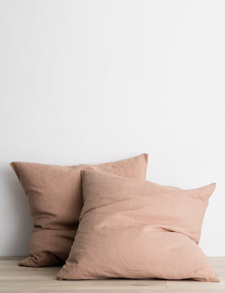 #color::fawn #size::euro-sham | Set of two european flax linen fawn pink pillowcases by cultiver
