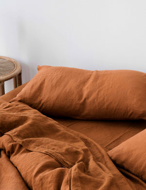 European Flax Linen cedar orange Sheet Set by Cultiver