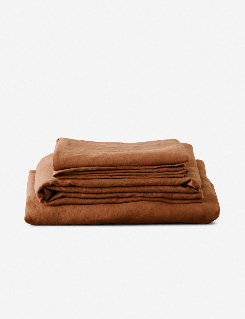 #color::cedar #size::queen #size::king | European Flax Linen cedar orange Sheet Set by Cultiver