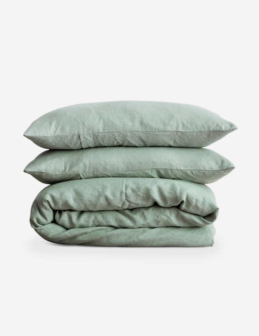 #color::sage #size::queen #size::king | European Flax Linen sage green Duvet Set by Cultiver