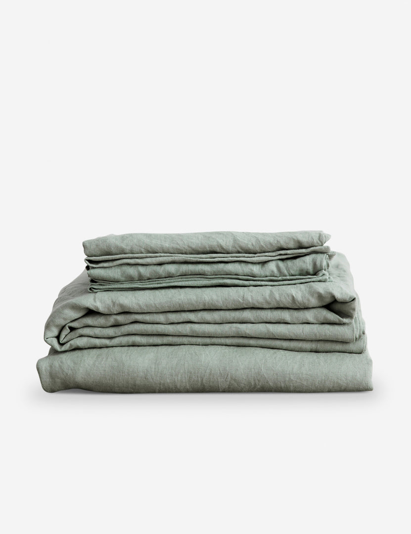 #color::sage #size::queen #size::king | European Flax Linen sage green striped Sheet Set by Cultiver