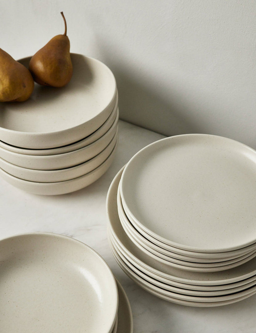#color::vanilla | Angled view of the Vanilla-toned Pacifica Dinnerware (18-Piece Set) by Casafina