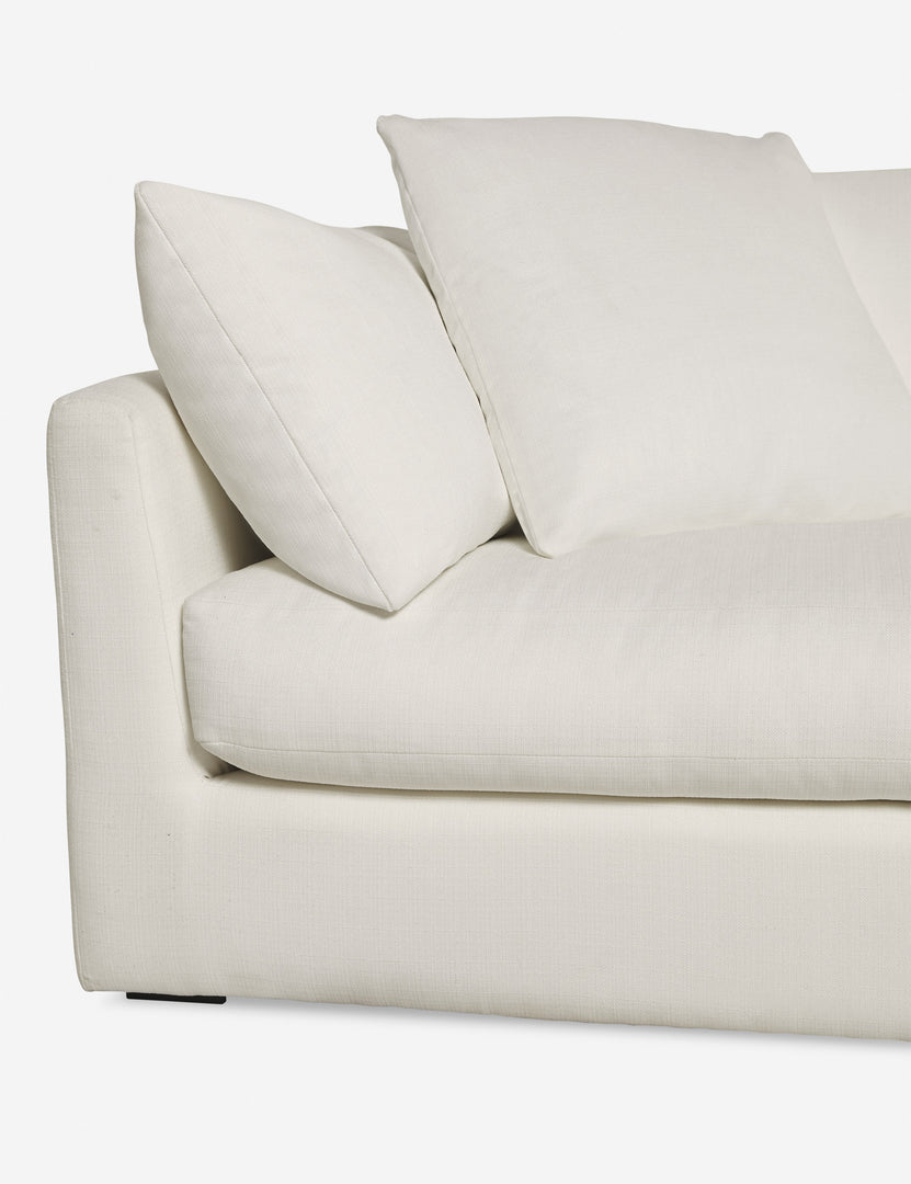 #color::ivory-performance-fabric #size::108-W #size::96-W #size::84-W #size::72-W | Close up of the Cashel Ivory Performance Fabric Sofa