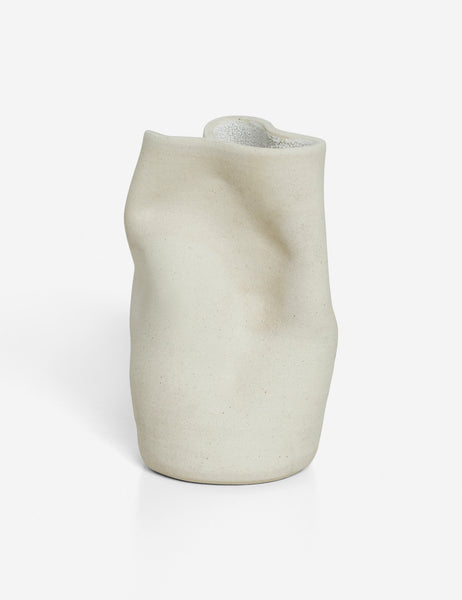 | Angled view of the Caverns white sculptural vase by Salamat Ceramics