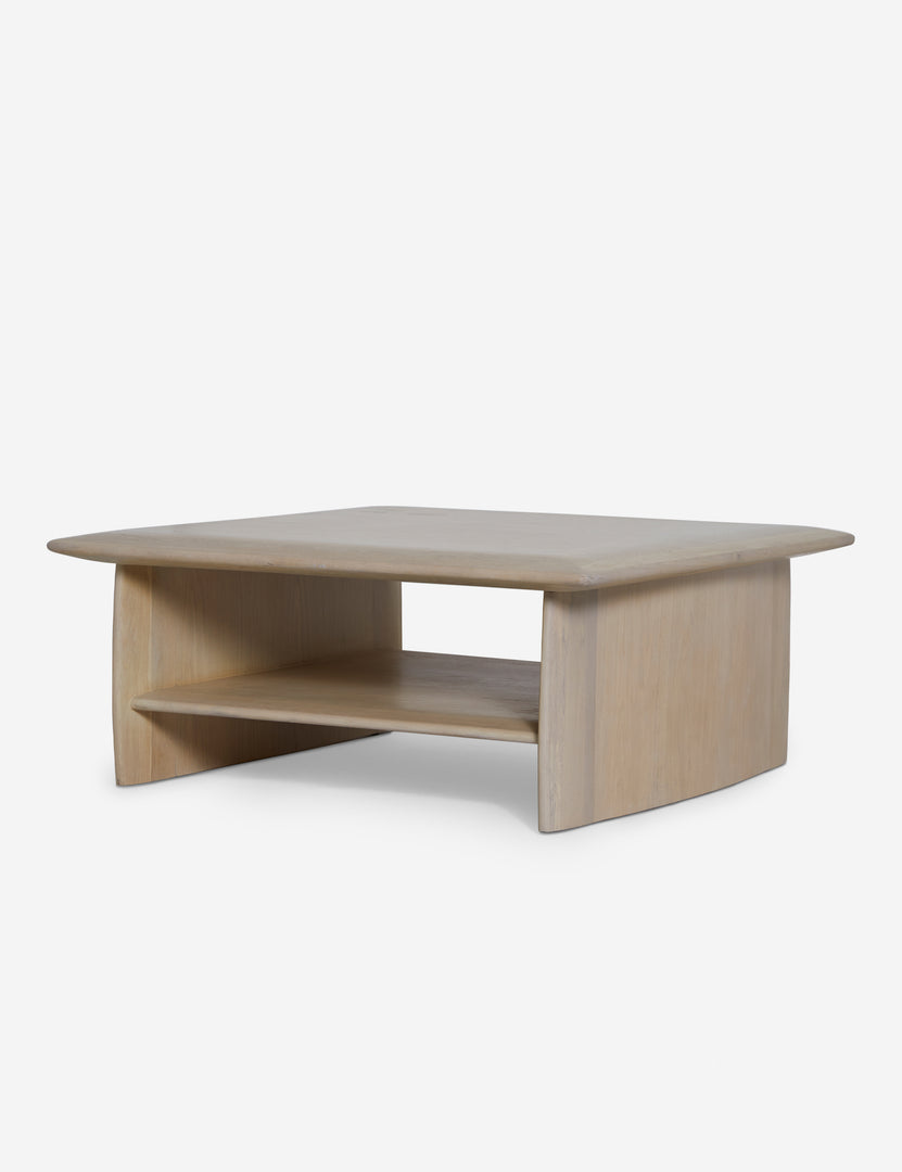 #color::light-oak | Cedro large minimalist light wood coffee table with shelf.